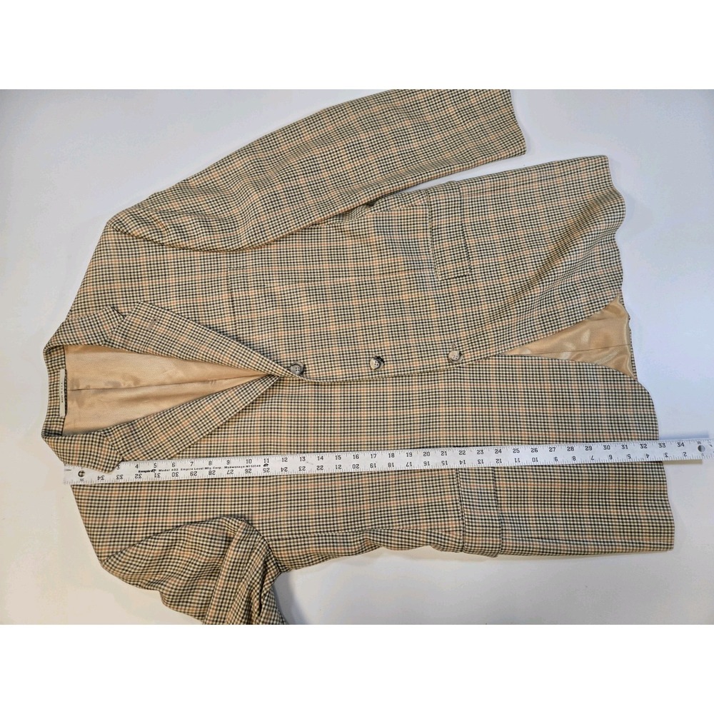 Burberry Men's Silk Wool 3 Btn Blazer Gold Brn Plaid Size 42 Lng Hole In Lining - Picture 14 of 16
